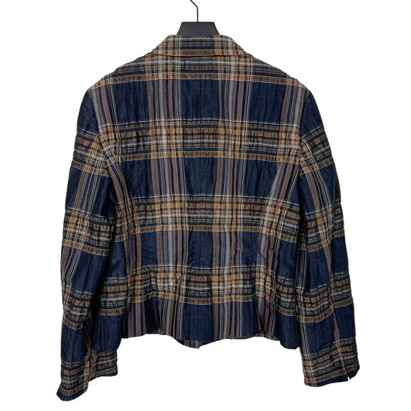 Kasper Blazer Size 12 Plaid Short Brown Blue Jacket Double Button Sportswear - Picture 2 of 9